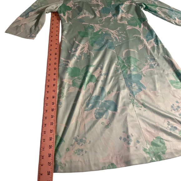 Mint Green Floral Print 3/4‎ Sleeve A-Line Dress Medium Vintage Homemade - Picture 2 of 6